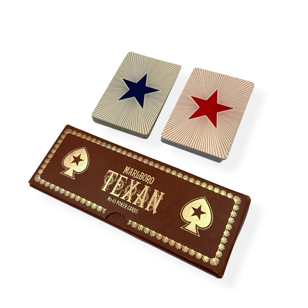 Vintage Marlboro Texan No 45 Poker Playing Cards Double Deck Brown Case Western